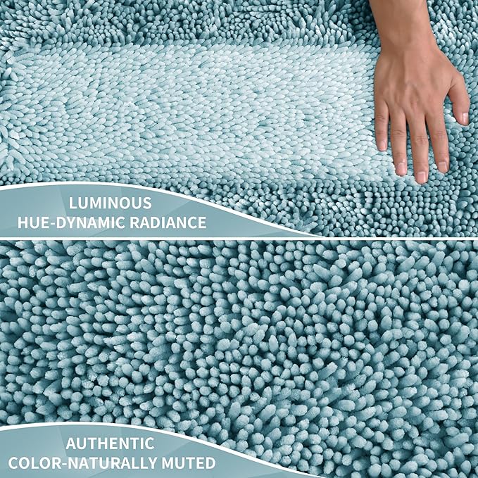 Yimobra Bathroom Rug Set 2 Piece, Luxury Shaggy Bath Mat Set with Non Slip Backing, Ultra Soft & Absorbent Mats for Bathroom Floor, Machine Washable, 31.5"x20"+24"x17", Grayish Blue