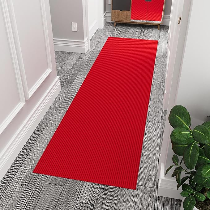 Ottomanson 3'11" x 9' Hallway Runner with Scraper Pile Extra Durable Non-Slip Rug Mat for Indoor & Outdoor Use - Ideal for Kitchen, Entryway, Patio & Garage - High-Traffic Carpet, Red