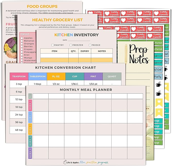 Life & Apples Meal Planner with Grocery List – Undated Weekly Menu & Meal Prep Notebook for Women & Men, Healthy Eating & Weight Loss Planner, 52-Week Spiral Bound Journal, Pineapples