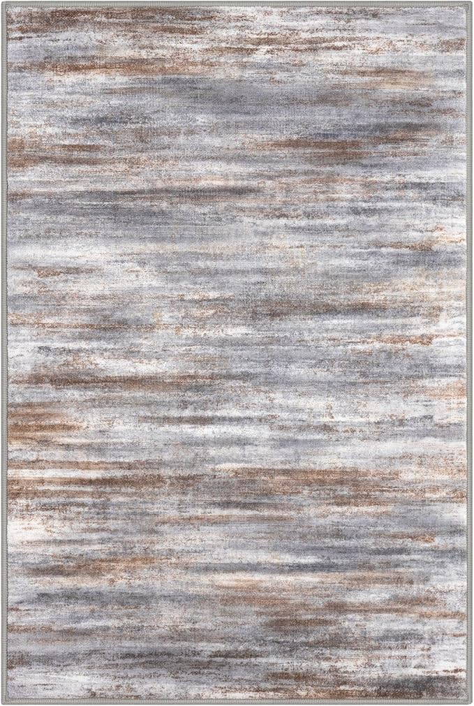 KOZYFLY Abstract Modern 3x5 Ft Area Rug in Grey Brown- Non-Slip and Machine Washable Indoor Rug, Versatile for Entryway, Kitchen, Living Room, Bedroom, Laundry or Nursery Door Mat