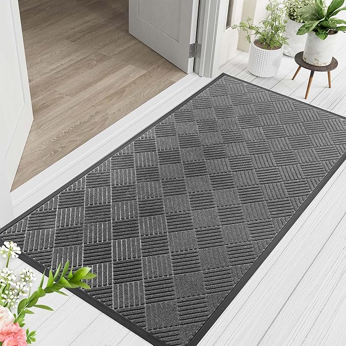 Indoor Outdoor Door Mat, 6’x 3' Doormat for Entryway, Rubber Backing Non Slip Front Door Mat Outside Entrance, Super Absorbent Commercial Floor Mat for Home Office, Gray
