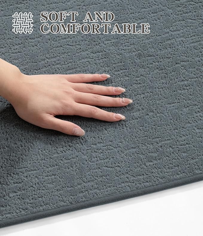 chakme Bathroom Rug Set 3 Piece, Ultra Thin Bath Mat Quick Dry, Absorbent, Non Slip, Machine Washable, Light Blue, 17" x 24" / 17" x 30" / 17" x 59" Geometric Design