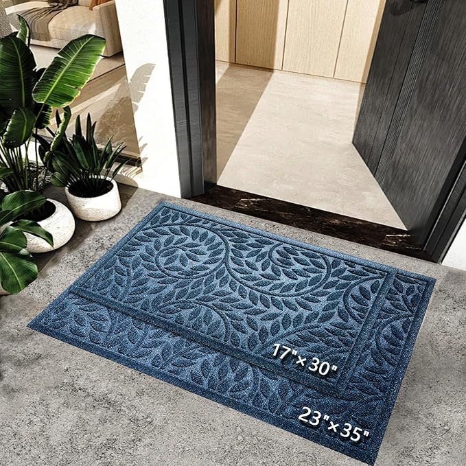 Bulijojo Front Door Mat Entrance,Durable Heavy Duty Welcome Mat,Thick Absorbent Natural Rubber Non Slip Mat,Sturdy Entryway Blue 17"x30"