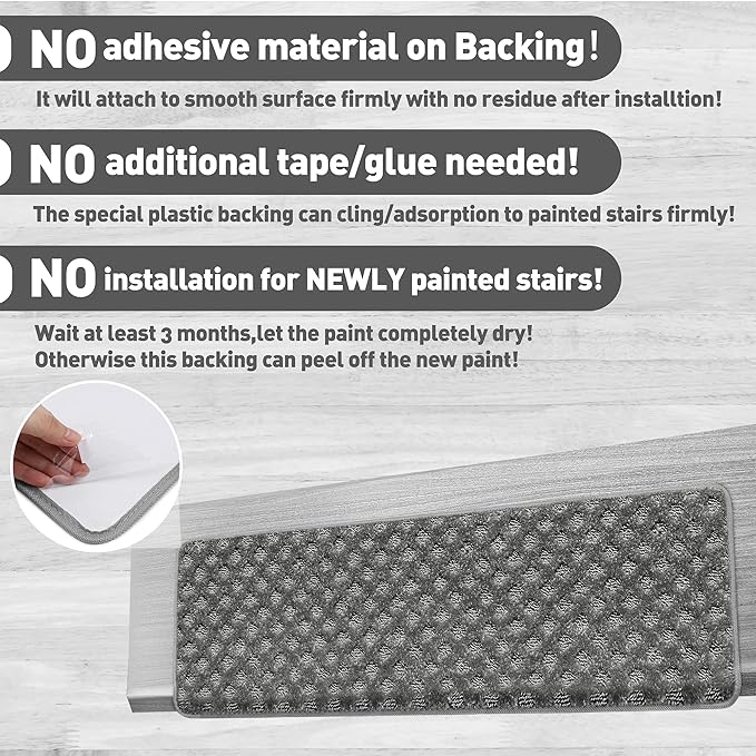 PURE ERA Bullnose Carpet Stair Treads Set Tape Free Non-Slip Indoor Stair Protectors Pet Friendly Rugs9.5" x 30"(14 Pieces,Grey Mini-Diamond Trellis)