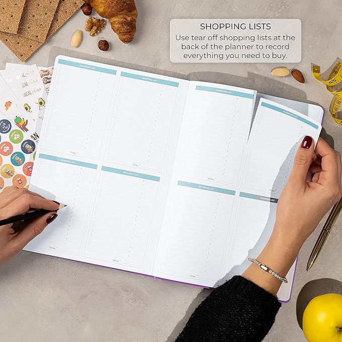 Clever Fox Meal Planner PRO – Weekly Meal Prep Journal with Grocery List & Weigh Loss Tracker – Diet, Fitness & Welness Log Book – Nutrition Diary Notebook – Lasts 12 Months, 7x10” (Purple)