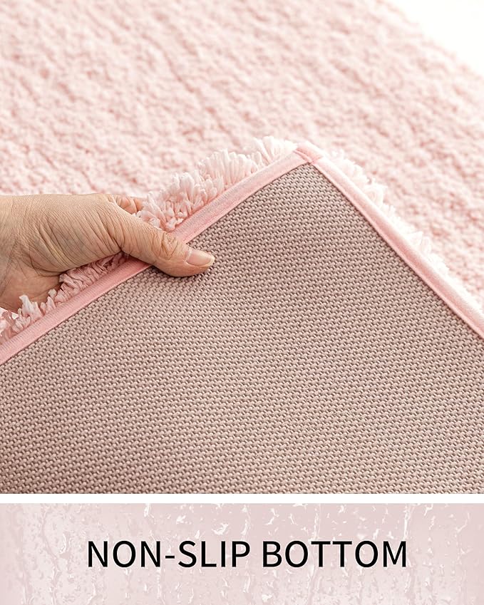 Bathroom Rugs 48x24, Ultra Thick Shaggy Soft Microfiber Absorbent Bath Rug, High Density Foam Latex Non Slip Backing, Machine Washable Bath Mats for Bathroom Floor & Sink, Pink