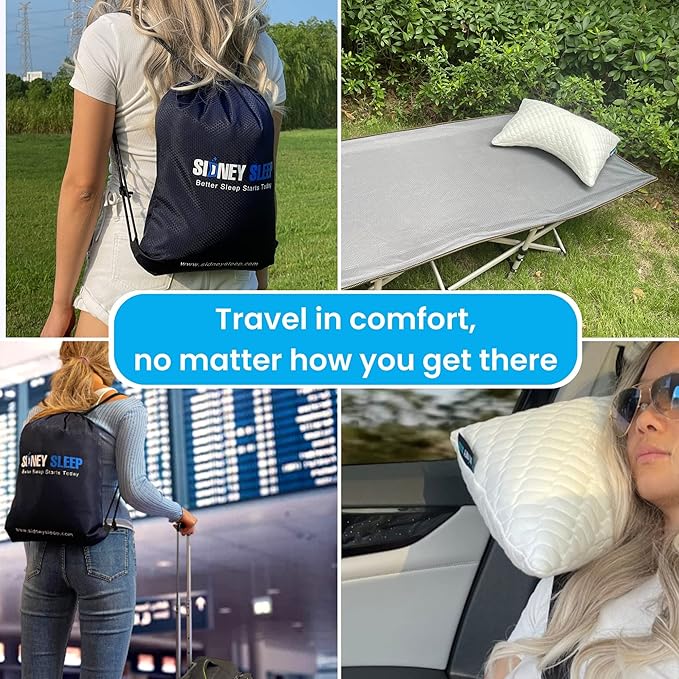 Sidney Sleep Set of 2 Mini Travel Size Neck Pillows - Knee Pillow - Back Lumbar Support - Curved Bed Pillow - 14 x 19 Inches - Adjustable Loft - Carry Backpack Included (White 2 Pack Mini)