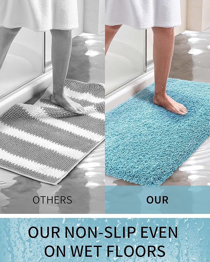 Bathroom Rugs 36x24, Ultra Thick Shaggy Soft Microfiber Absorbent Bath Rug, High Density Foam Latex Non Slip Backing, Machine Washable Bath Mats for Bathroom Floor & Sink, Teal