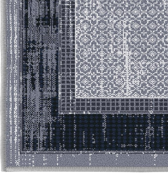 Ottomanson 3'3" x 5' Rugs for Living Room Border Area Rug for Bedroom - Non Slip Durable Large Floor Carpet for High Traffic Areas - Indoor Rug for Dining Room Kitchen Kids Playroom, Gray/Navy