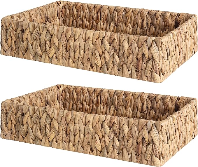 StorageWorks Large Water Hyacinth Tray for Bathroom, Wicker Storage Basket for Shelves, Handwoven Natural Hyacinth Baskets for Organizing, 2-Pack