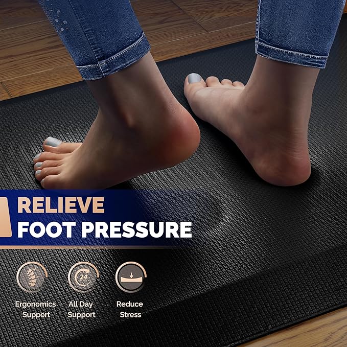 FEATOL Anti Fatigue Mat for Standing, 9/10 Extra Thick Ergonomic Standing Desk Mat, Comfort & Durable Memory Foam Standing Mat at Home,Office All Day (20" x 48", Black, 1PC)