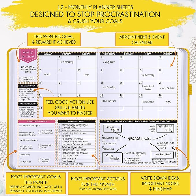 Law of Attraction Planner – Undated Hourly, Weekly & Monthly Goal Setting Planner, 12-Month to Increase Productivity | Life & Gratitude Journal, Include Foldable Vision Board, Gift Box & Stickers