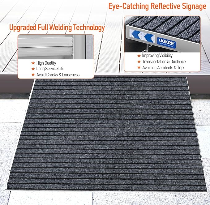 Threshold Ramp for Wheelchairs, 3-5.5" Rise and 24"×36" Platform Aluminum Wheelchair Ramp, Door Threshold Ramps with a Non-Slip Thick Door Mat