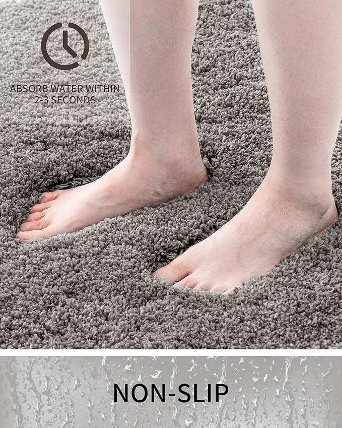 Bathroom Rugs 32x20, Ultra Thick Shaggy Soft Microfiber Absorbent Bath Rug, High Density Foam Latex Non Slip Backing, Machine Washable Bath Mats for Bathroom Floor & Sink, Grey