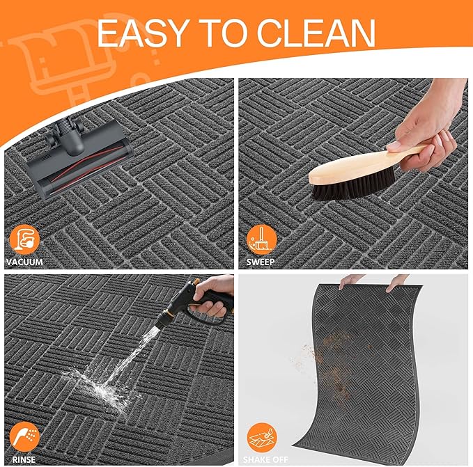 Indoor Outdoor Door Mat, 6’x 2' Doormat for Entryway, Rubber Backing Non Slip Front Door Mat Outside Entrance, Super Absorbent Commercial Floor Mat for Home Office, Gray
