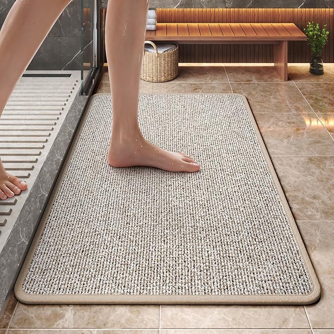 24"x35" Absorbent Quick Dry Bath Mats, Non-Slip Rubber Backing Bathroom Rug, Washable Bath Rugs for Bathroom Floor, Sink and Outside Shower, Low Pile Rug Fit Under Door, Minimalism, Brown