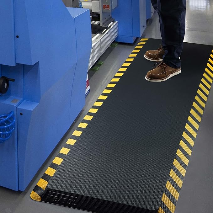 FEATOL Anti Fatigue Mat Industrial, Ergonomic Standing Floor Mat for Work for Stand -Safety Support for Leg & Back Pain(Yellow Border, 20" x 32", 8PC)