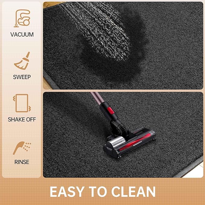Sturdy Front Door Mat, 24" x 72" Heavy Duty Outdoor Indoor Mats to Trap Dirt and Moisture, Non-Slip Waterproof Doormat Inside Entrance, Washable Welcome Mats for Home Entryway（Black）