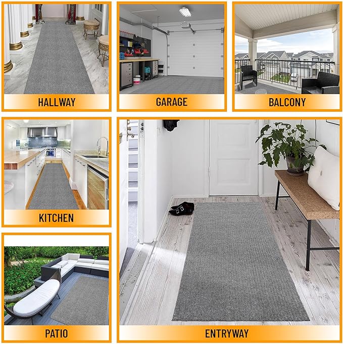 Ottomanson 3'11" x 48' Hallway Runner with Scraper Pile - Extra Durable Non-Slip Rug Mat for Indoor & Outdoor Use - Ideal for Kitchen, Entryway & Garage - High-Traffic Carpet, Gray