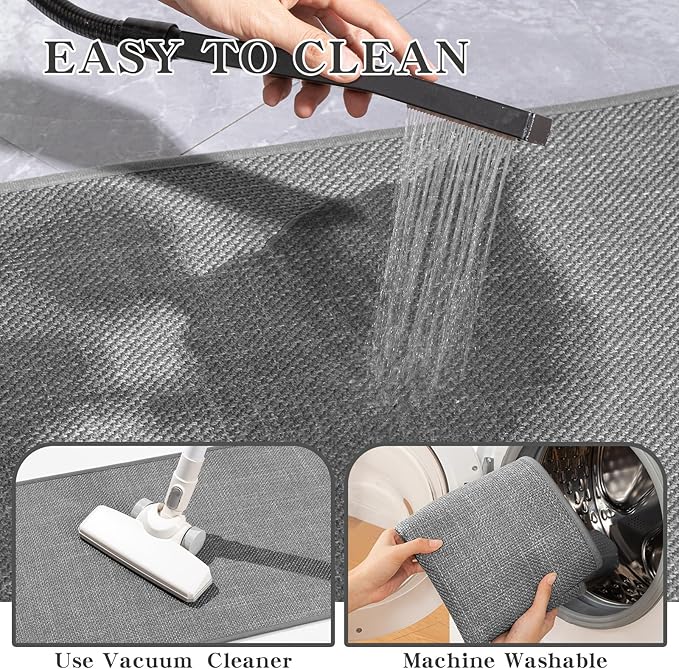 chakme Bath Mat 36x25, Ultra Thin Non Slip, Quick Dry Absorbent, Dark Grey, 36"x25"