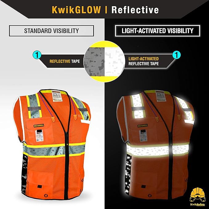 KwikSafety - BIG KAHUNA DIGITAL Safety Vest [LIMITED EDITION] Class 2 ANSI OSHA Reflective Vest Durable High Visibility Vest Construction Safety Vest for Men Industrial Work Gear/Orange 2XL