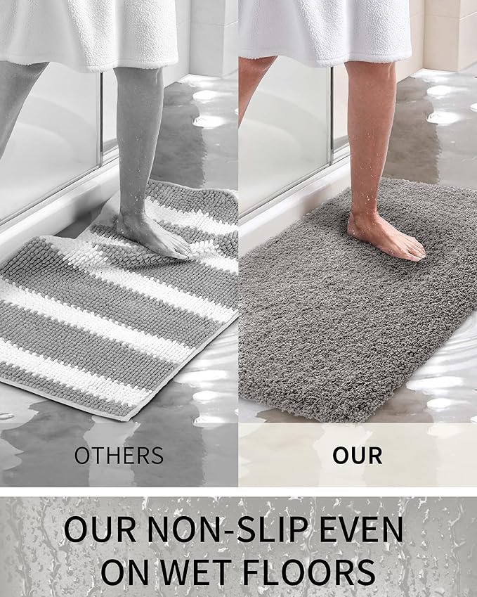 Toilet Rugs U-Shaped Mat 24x22, Contour Bathroom Mat - Ultra Soft & Absorbent Microfiber, Quick-Dry, Machine Washable with High Density Foam Latex Non Slip Backing, Grey