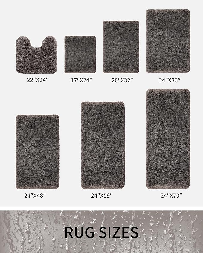 Bathroom Rugs 32x20, Ultra Thick Shaggy Soft Microfiber Absorbent Bath Rug, High Density Foam Latex Non Slip Backing, Machine Washable Bath Mats for Bathroom Floor & Sink, Dark Grey