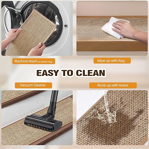 Chenille Stair Treads Non Slip 4pcs Absorbent Stair Runner for Wooden Steps Rubber Backing Stairs Carpet Treads Indoor Staircase Covers Mat with Rubber Backing for Pets Kids 8"X30" Beige