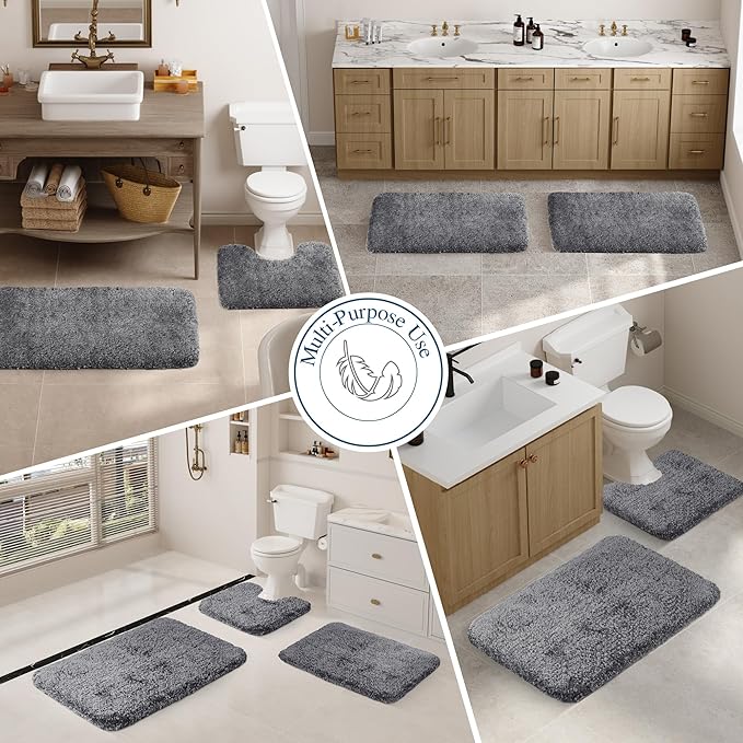 Walensee Large Bathroom Rug (24 x 40, Dark Grey) Extra Soft and Absorbent Shaggy Bath Mat Machine Washable Microfiber Non Slip Luxury Floor Mat
