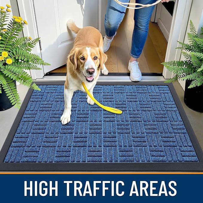OLANLY Front Door Mat Outside Entrance 71x47, Absorbent, Heavy Duty Sturdy Natural Rubber Doormat Indoor Outdoor, Non-Slip, Stain and Fade Resistant, Low Profile Floor Mat for Entryway, Ocean Blue