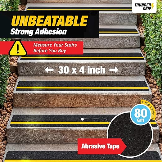 Reflective Grip Tape for Stairs 30" x 4" - 12-Pack Outdoor Stair Treads Non-Slip Weather Resistant - Anti Slip Tape for Exterior Wooden Steps - Waterproof 80-Grit Adhesive Treads
