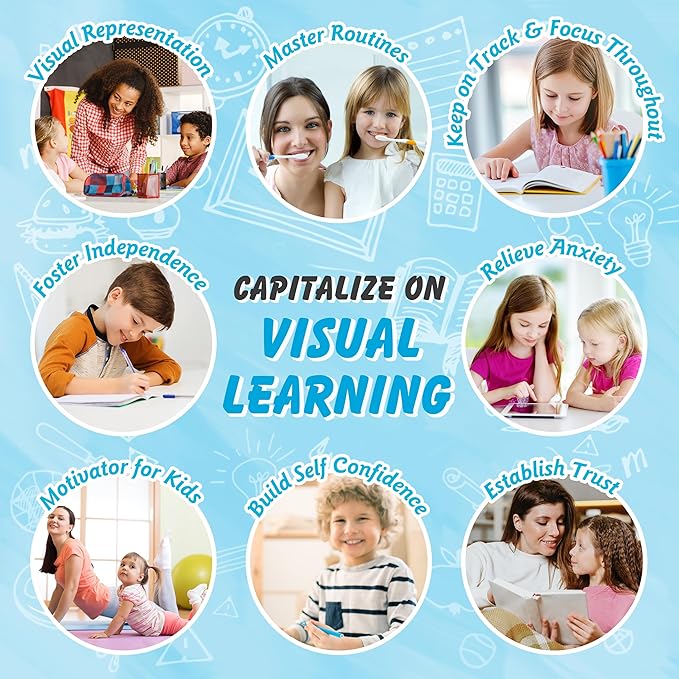 Visual Schedule for Kids, Autism Sensory Products with Whiteboard for Classroom Home, Autism Learning Material Set for Autistic Children, Visual Sensory Toys for Boys and Girls, Pastel Rainbow