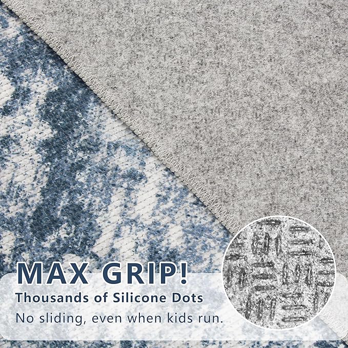 Abstract Washable Runner Rug 2x6, Blue Non-Slip Hallway Rug, Woven Non-Shedding Thin Runners for Entryway, Kitchen, Laundry Room