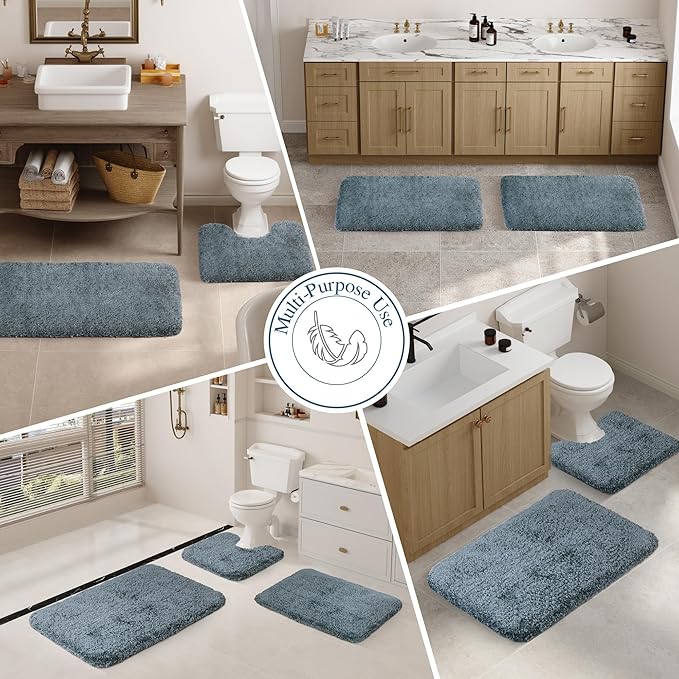 Walensee Bath Rug - Non Slip, Water Absorbent, Soft Microfiber Shaggy Bath Mat (20 x 32, Slate) - Machine Washable, Thick Plush Shower Mat