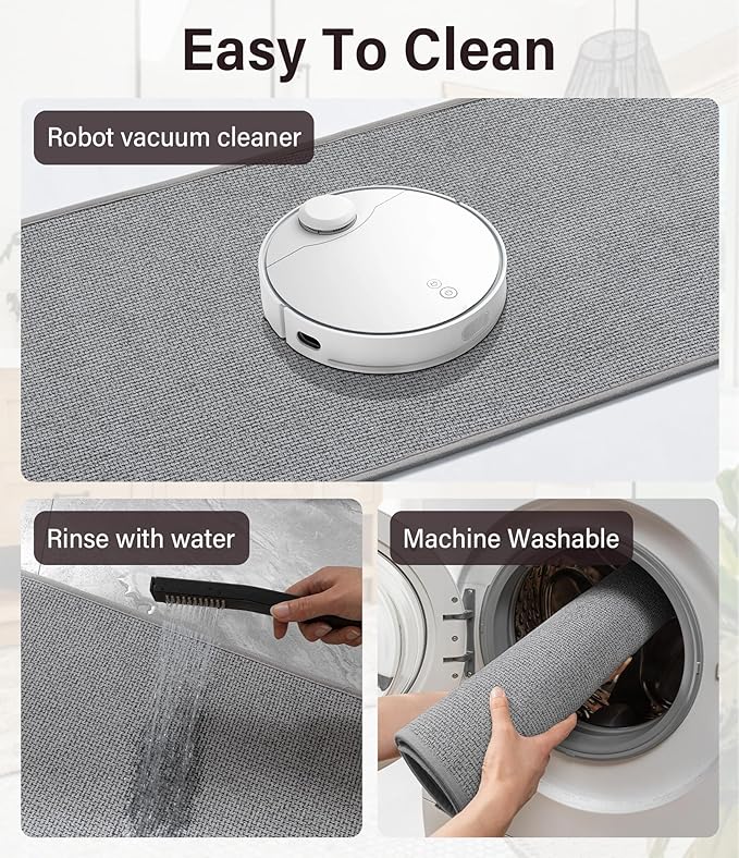 YIHOUSE Bathroom Rugs Mats Sets 5 Pieces Gray, Ultra Thin Bath Mat Absorbent Non Slip Bath Rugs for Bathroom Washable, Shower, Sink, Laundry (Gray, 5 Pieces)