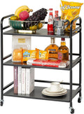 DCLRN 3 Tier Rolling Cart with Lockable Wheels Sturdy Construction,Solid Shelves,Recessed Screw Holes Ideal for Kitchen and Home Storage Size:23.6" Dx11.8 Wx29.5 H(Black)