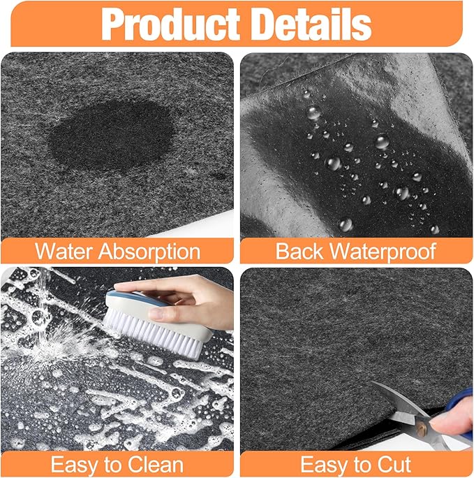 ToLanbbt Under Washing Machine Mat - 62 x 36 Inch Water Resistant Felt Floor Protector with PE Backing for Washer, Dryer, Fridge, Freezer Home Appliance, Non-Slip Refrigerator Floor Mat, Dark Grey