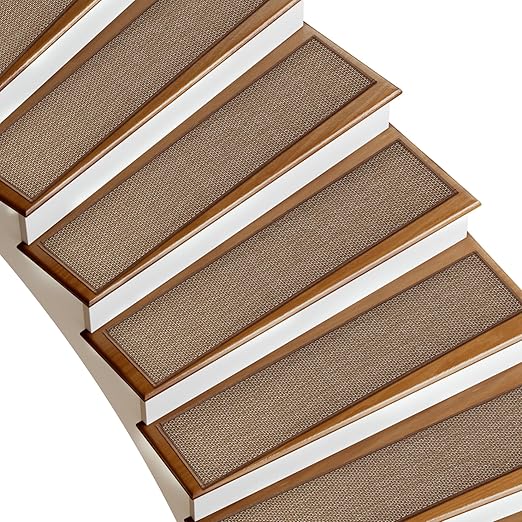 Deerly Carpet Stairs Runner Non Slip 7pcs Breathable Linen Stair Runner for Wooden Steps Peel and Stick Stairs Treads Indoor Absorbent Staircase Covers Mat with Self-Adhesive Backing 8"X30" Brown