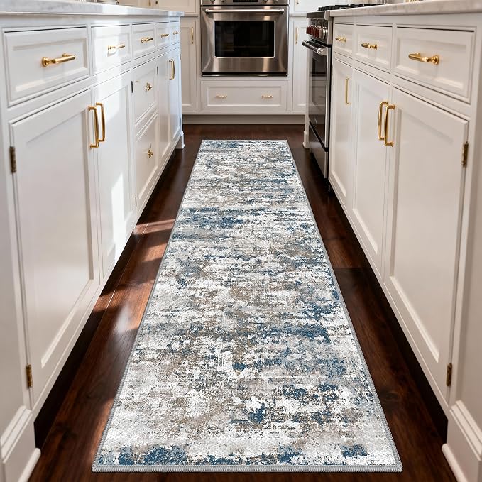Kitchen Rugs Ultra Non-Slip 2.6x8 Washable Runner Rug Abstract Tear and Stain Resistance No Pile Lightweight Runners for Entryway, Hallway, Walkway, Bedside, Entrance, Multi