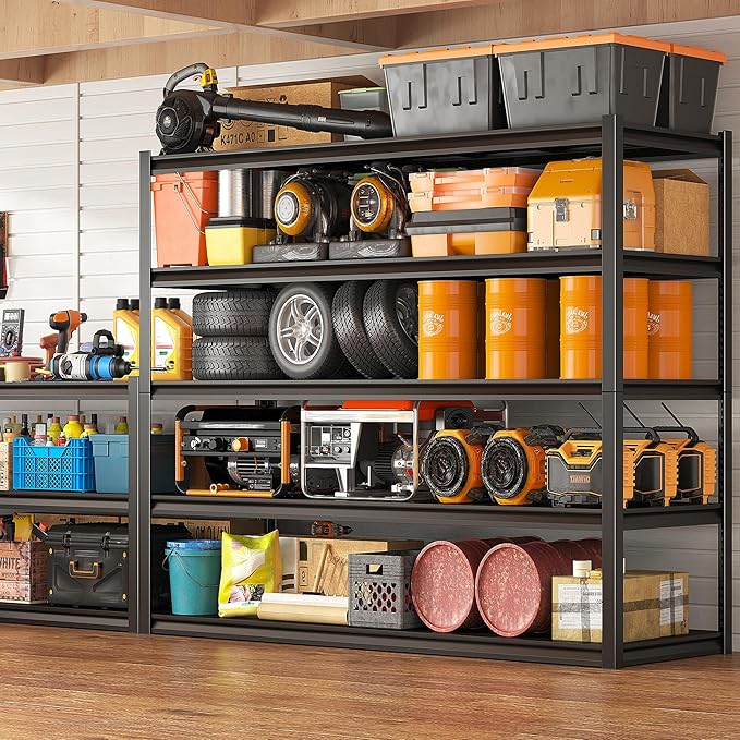 REIBII Garage Shelving 48.2" W Storage Shelves 3000LBS Metal Shelving Heavy Duty Adjustable Metal Shelf 5 Tier Pantry Shelves for Basement Warehouse Supermarket 72.2" H x 24.2" D x 48.2" W, 3 Pac