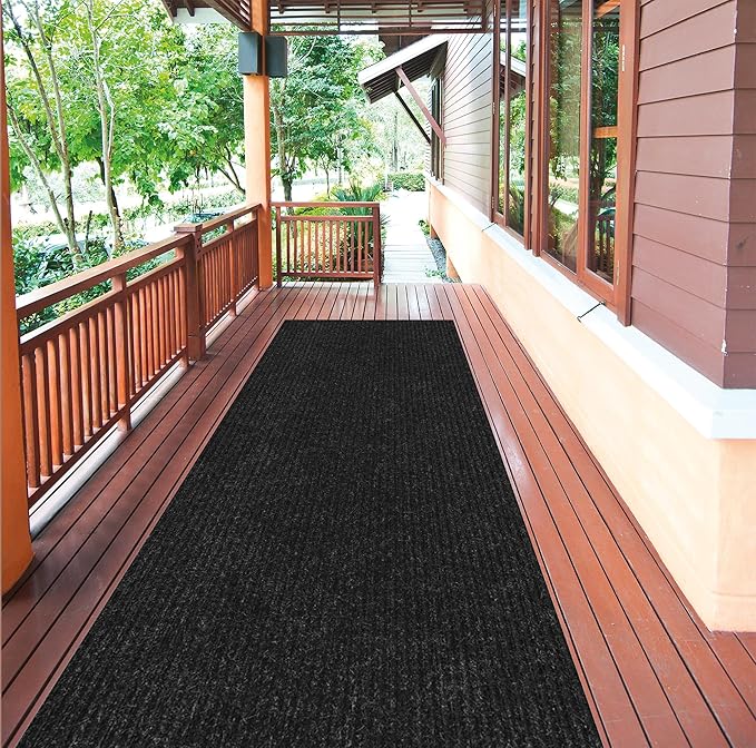 Ottomanson 2'7" x 11' Hallway Runner with Scraper Pile - Extra Durable Non-Slip Rug Mat for Indoor & Outdoor Use - Ideal for Kitchen, Entryway & Garage - High-Traffic Carpet, Black