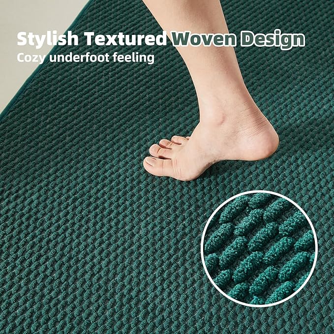 Bathroom Rugs Non Slip Washable, Super Absorbent Thin Bath Mat Quick Dry Low Pile Bathroom Rug, Dark Green 24"x47"