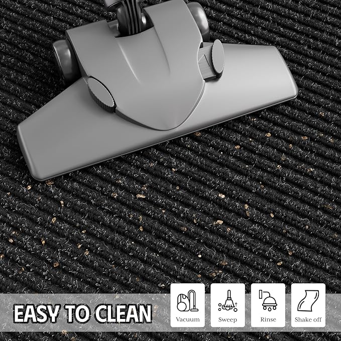 Front Door Mat 3' x 5', Low Profile Heavy Duty Door Mat Outside Entrance, Non-Slip Large Commercial Floor Mat, Absorbent & Resist Muddy Dirt, Easy Clean Welcome Entry Mat Indoor Outdoor, Black