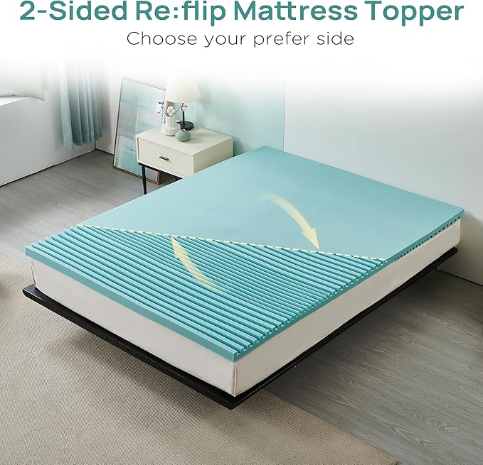 2 Inch Cooling Gel Memory Foam Mattress Topper Cal King, 5-Zone Back Pain Relief Bed Topper, Orthopedic Pressure Relief Mattress Pad, Wave and Cube Ventilated Design, CertiPUR-US Certified