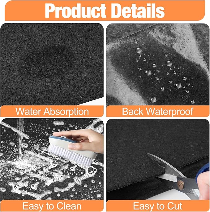 ToLanbbt Under Washing Machine Mat - 62 x 36 Inch Water Resistant Felt Floor Protector with PE Backing for Washer, Dryer, Fridge, Freezer Home Appliance, Non-Slip Refrigerator Floor Mat, Black