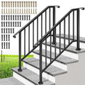 VIVOHOME 2-Pack 4 Step Galvanized Steel Hand Rails for Outdoor Steps – Curved Ends and Safety Balusters Exterior Railing for Porch, Deck, or Indoor Stairs, Complete Installation Kit