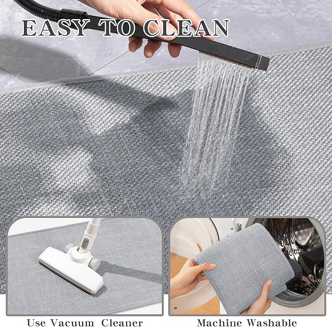 chakme Bathroom Rugs Mat 59x25, Ultra Thin Non Slip Bath Mat Large Quick Dry Absorbent Bath Mat for Bathroom Floor, (Light Grey, 59"x25")
