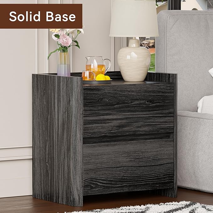 Nightstand with 2 Storage Drawer, Modern End Table for Bedroom with Cut-Out Handle, Large Night Stands for Bedroom, Home Office, Set of 2, Dark Grey