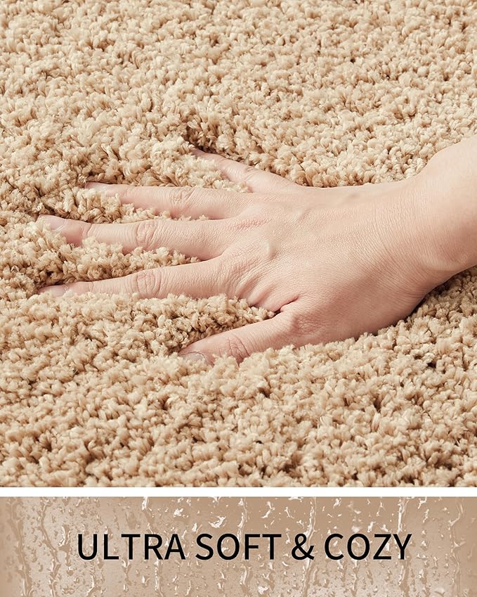 Bathroom Rugs 70x24, Ultra Thick Shaggy Soft Microfiber Absorbent Bath Rug, High Density Foam Latex Non Slip Backing, Machine Washable Bath Mats for Bathroom Floor & Sink, Beige