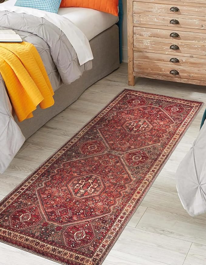 Keen Home Design 2x10 Rug - Machine Washable Runner Rug with Non-Slip Backing, Ideal for Hallway, Entryway, Kitchen, Laundry Room - Vintage, Easy Clean, Durable, Low Pile - (2'6" x 10')